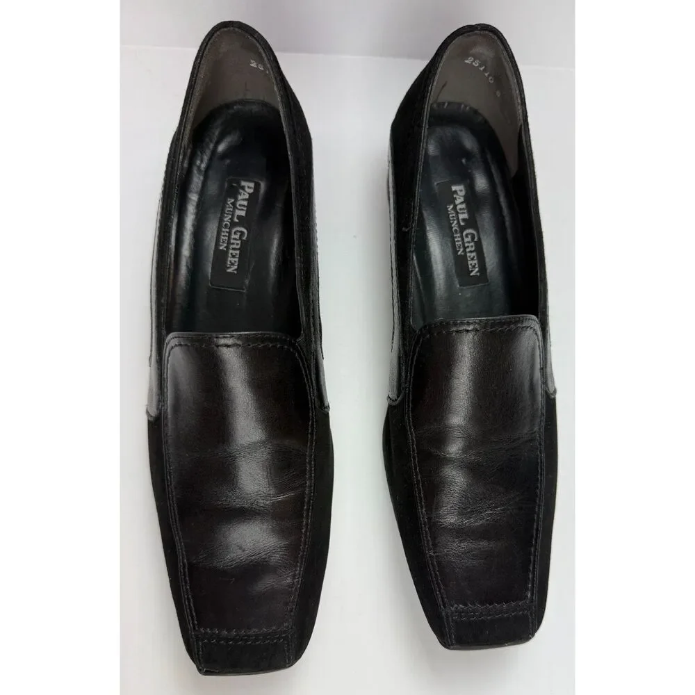 Paul Green Munchen Black Leather Suede Square Toe Loafers Sz 7.5 Made in Austria